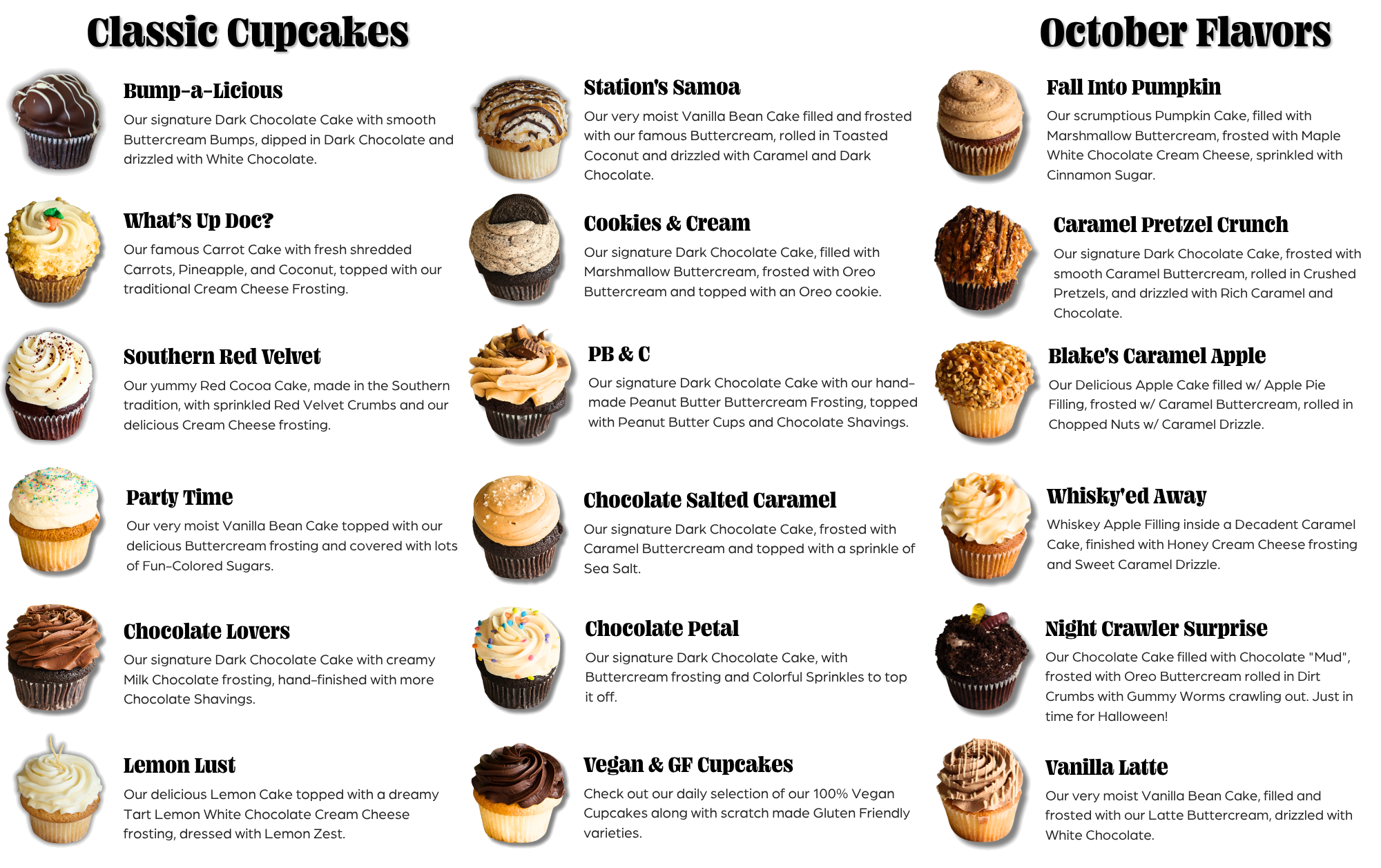 Classic, Seasonal, and October cupcake flavors at Bakehouse46
